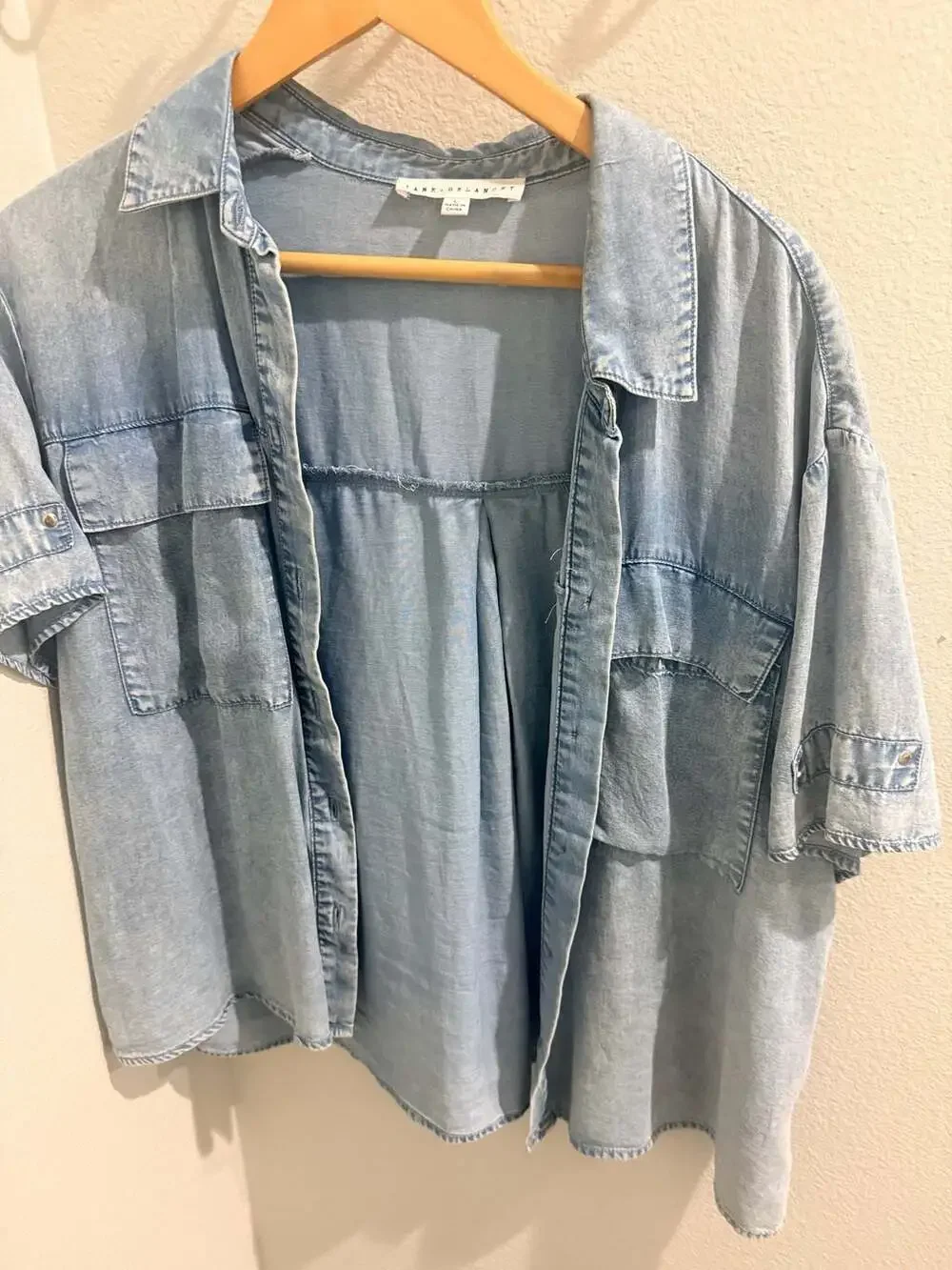 Jane + Delancey Short Sleeve Lyocell Light Wash Denim Button-Down Shirt